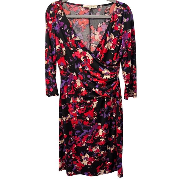Evan-Picone Floral  Dress Long Sleeve Red Purple Black Size 14 Dress - Picture 1 of 11